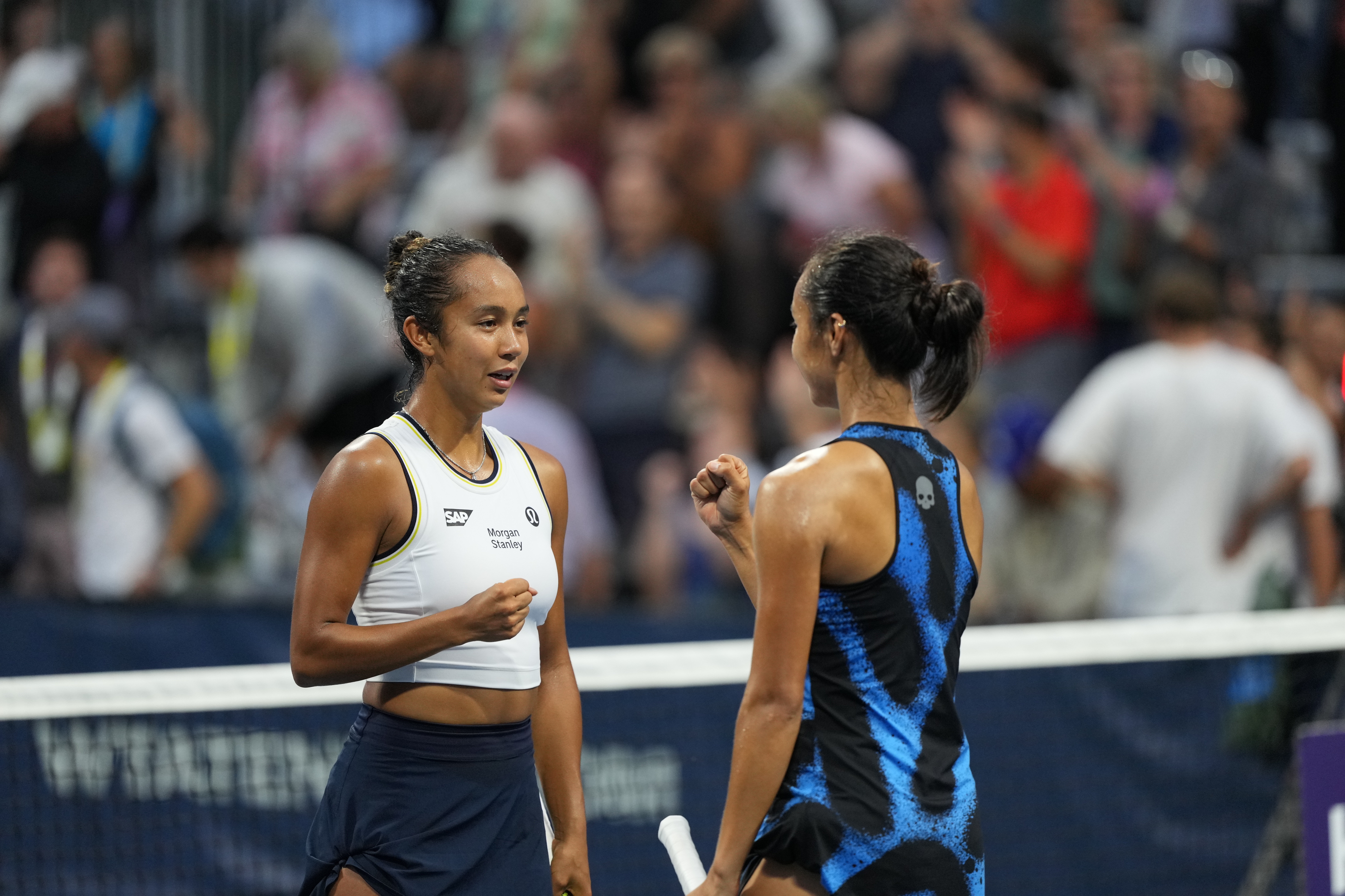 Catherine Harrison and Ashlyn Krueger v Leylah Fernandez and Bianca Fernandez at NBO Toronto at Sobeys Stadium in Toronto, Ontario on August 8, 2024. Photo by Gyles Dias\Tennis Canada
