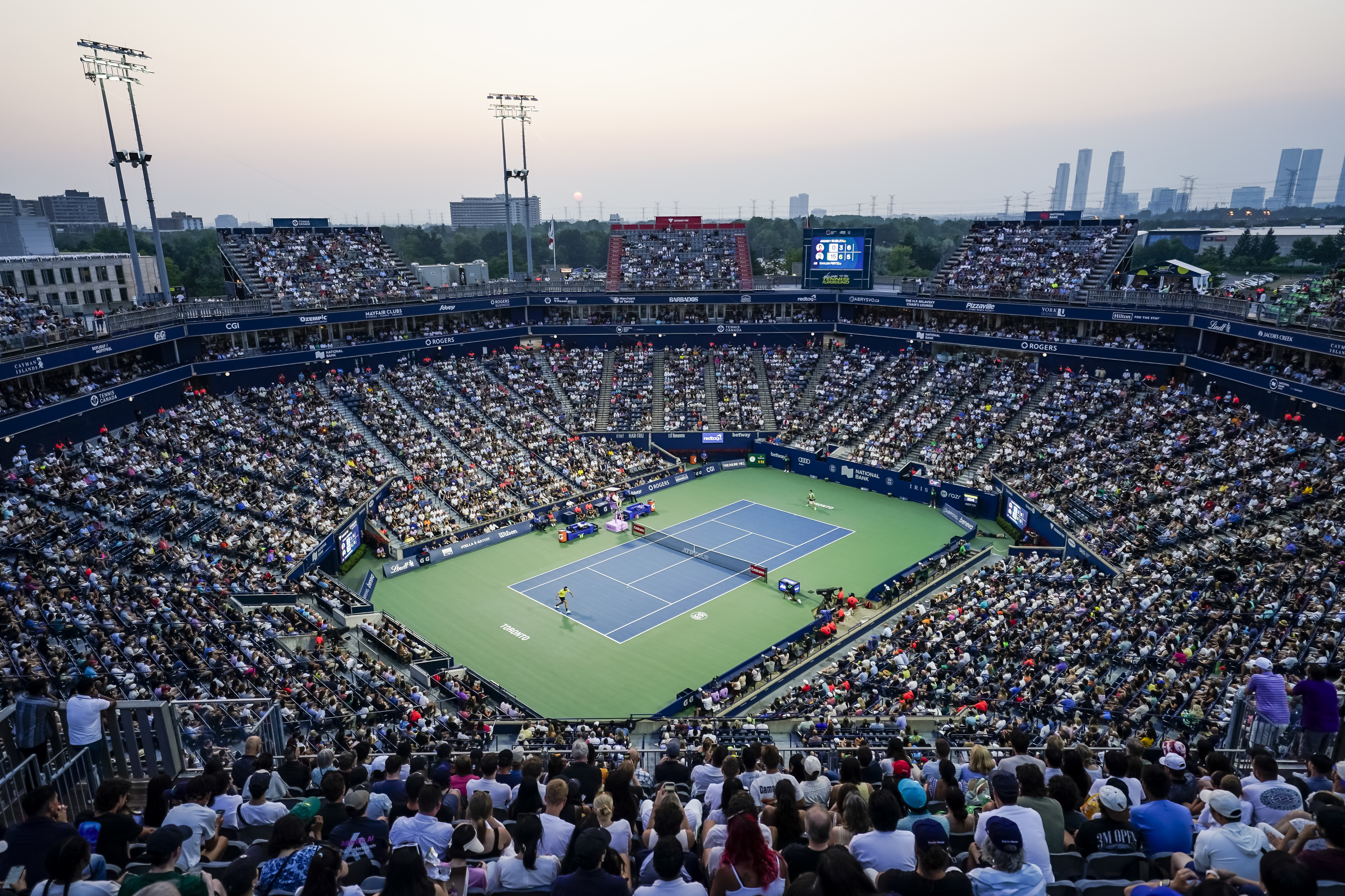 Sunset during the 2025 National Bank Open presented by Rogers at Sobeys Stadium in Toronto, Ont., Canada. (Geoff Robins/Tennis Canada)