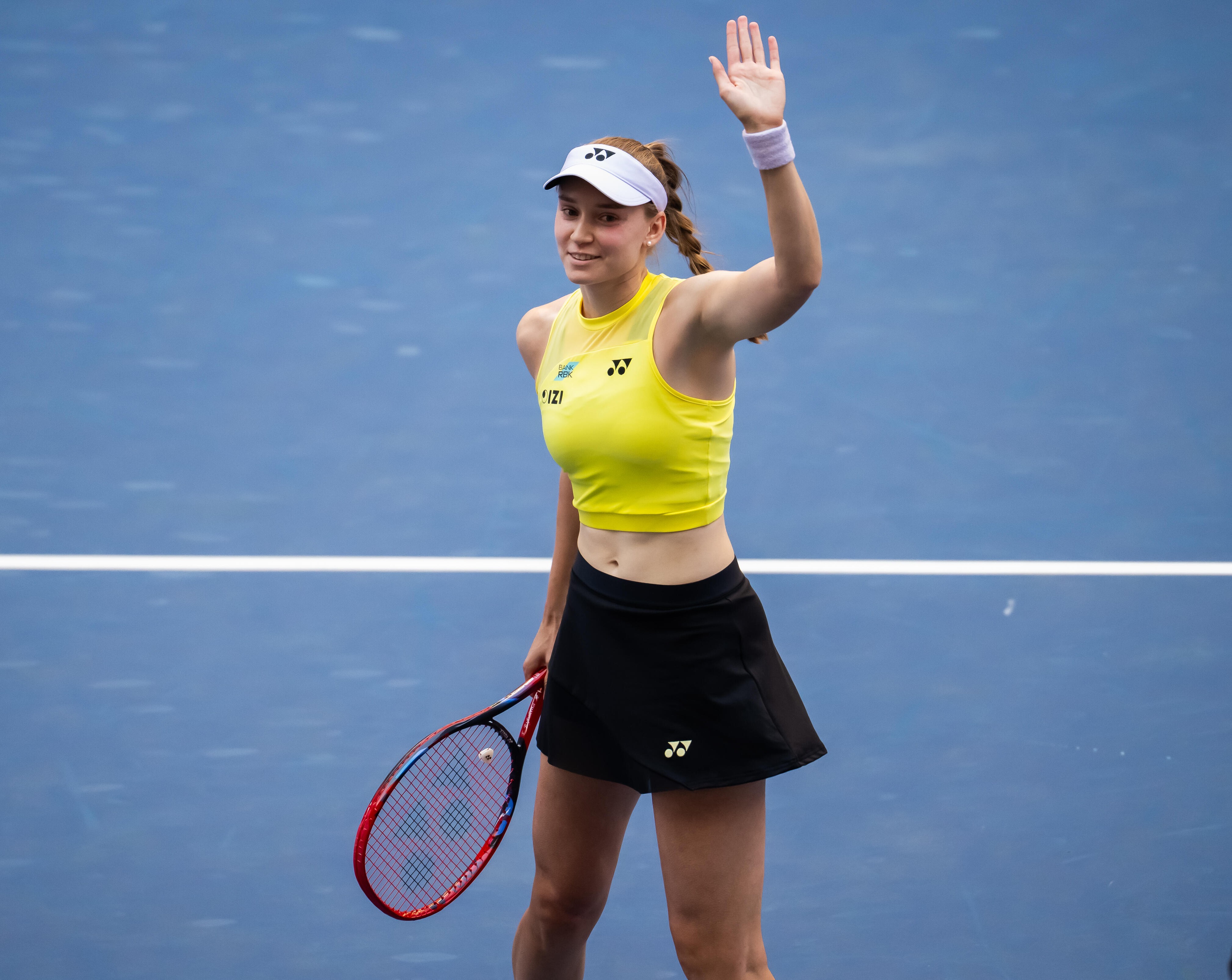 Elena Rybakina of Kazakhstan in action during the fourth round of the 2026 US Open Grand Slam tennis tournament