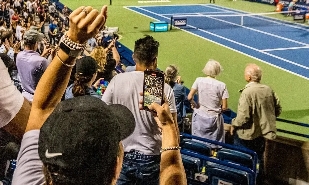 Fans cheer enthusiastically in the stands during the National Bank Open.